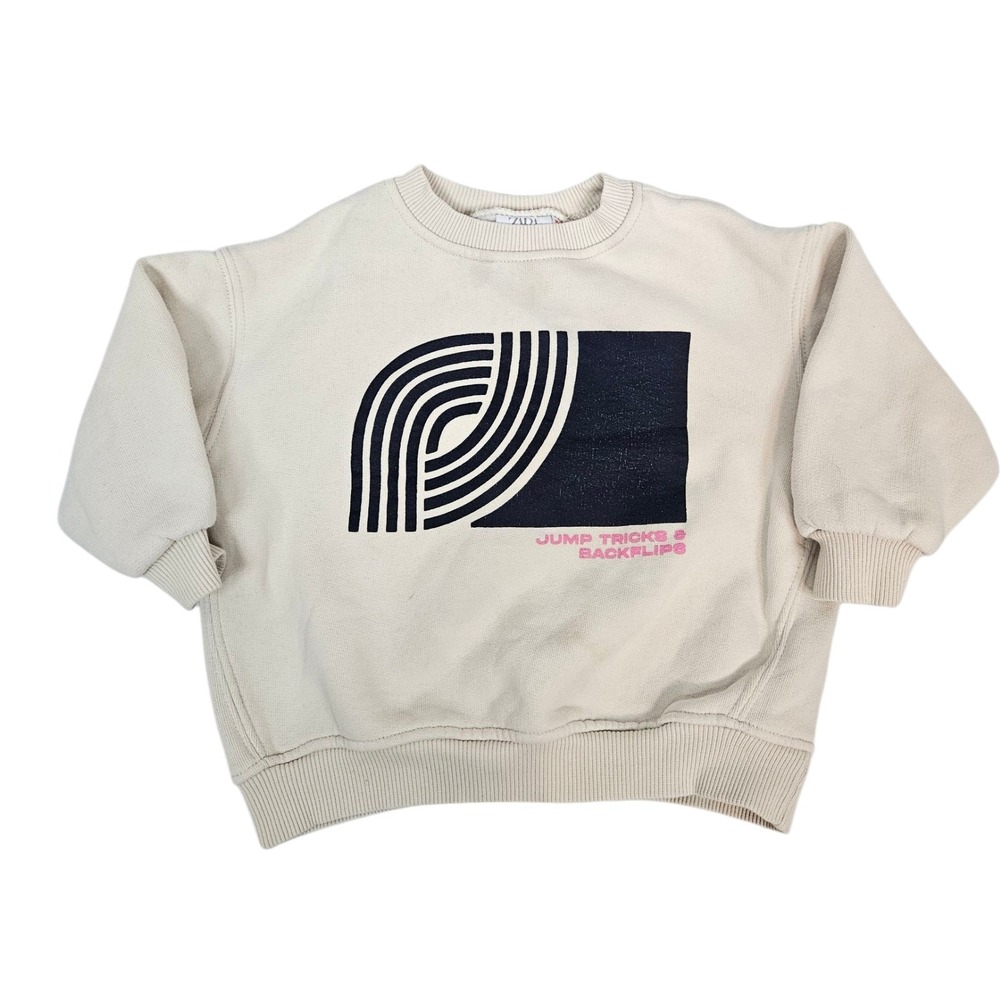 Zara Kids Beige Sweatshirt Jump Tricks Backflips Graphic Pullover 18-24 Months - Picture 9 of 9
